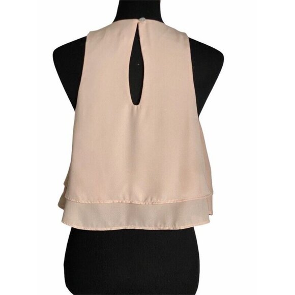 Show Me Your Mumu Womens King Crop Top Pink Crew Neck Keyhole Back Layered S New - Picture 3 of 9